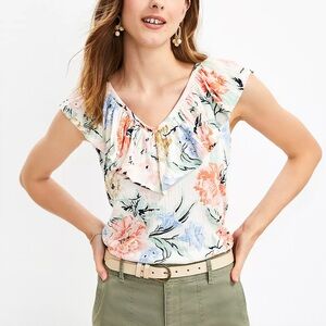 LOFT Garden Crinkle Ruffle Double V Top